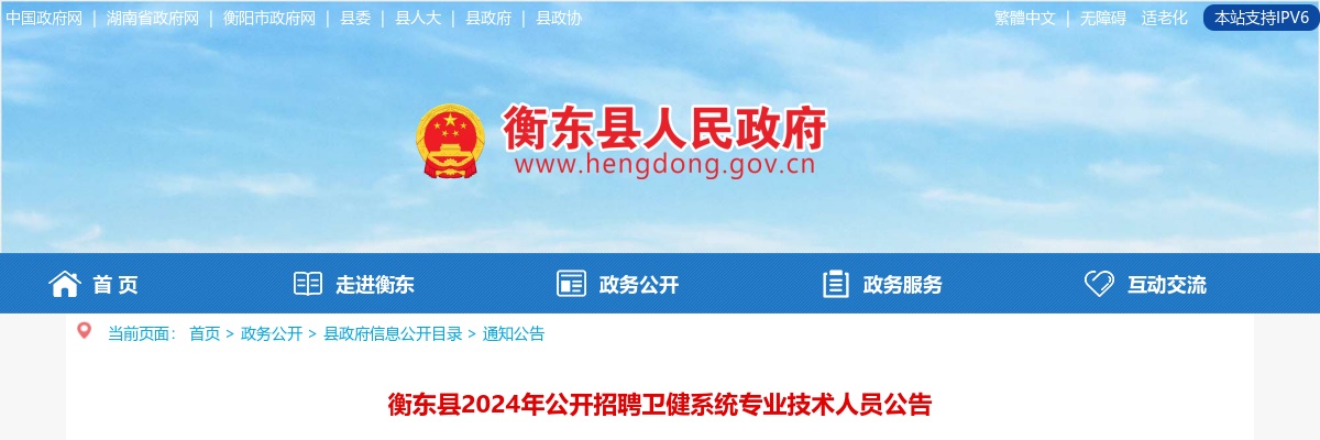 2024衡阳市衡东县招聘卫健系统专业技术人员85人公告 图片