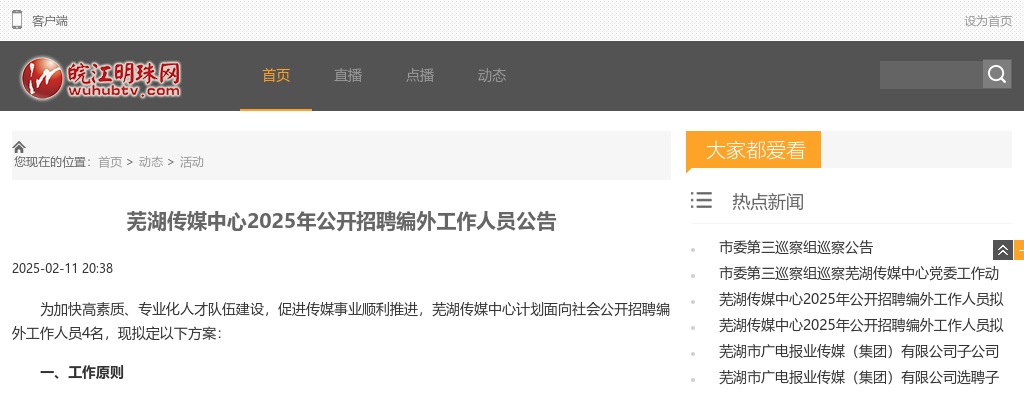 2025年芜湖传媒中心招聘编外4人公告 图片